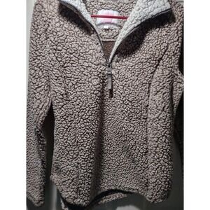 Cozy Sherpa Womens Brown Faux Fur Fleece Quarter Zip Pullover Sweater Small